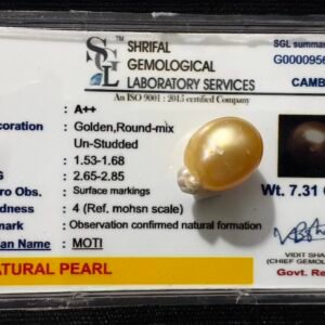 Original 7.31 CT Natural Golden Pearl Stone (Moti) | SGL Certified A++ Grade
